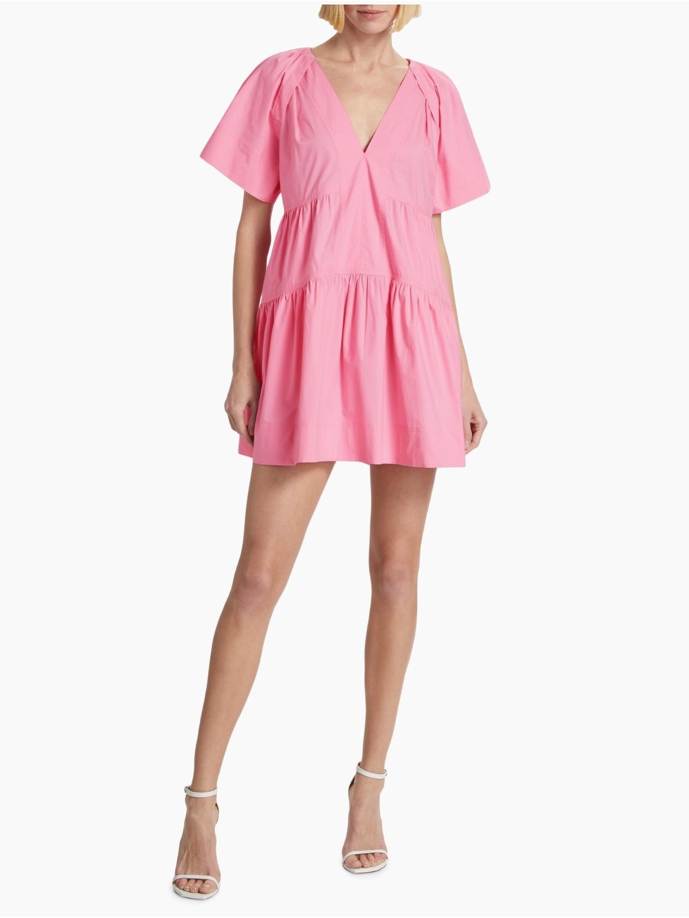 A.L.C. Camila Mini Dress Pink Tiered Short Puff Sleeve A-Line Spring Size 4 - Picture 6 of 11